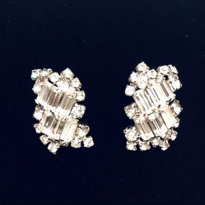 Icy Rhinestone clip on earrings, VNTG.